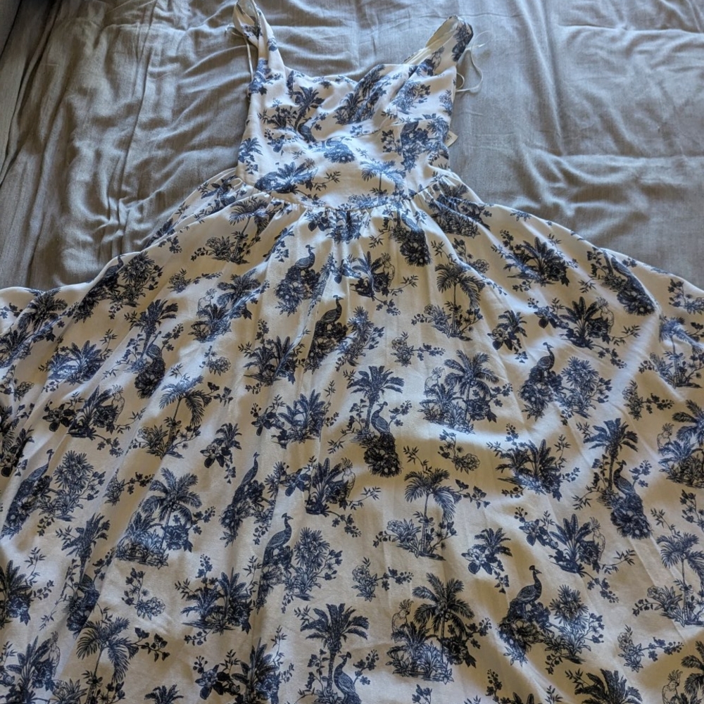 Caroline Constas Blue and White Midi Dress